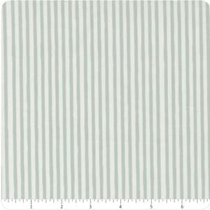 May include: A square fabric sample featuring a repeating pattern of vertical stripes. The stripes alternate between a soft, muted green and a creamy white. The design has a hand-drawn, slightly irregular quality.