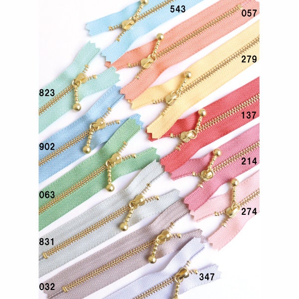 Set of 12 YKK Closed End Zippers With Gold Brass Ball Pull 12