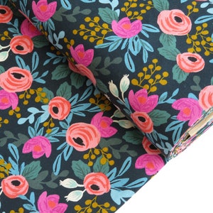 CANVAS Rifle Paper Co. Menagerie Collection - Rosa - Navy Canvas Fabric - AB8012-022 - Cotton + Steel Fabric