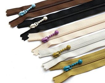 Set of 5 YKK Closed End Zippers With Chic Colors Ball Pull 5