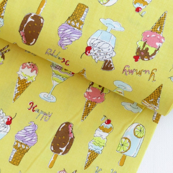 1/2 yard Kokka Trefle Yellow Ice Cream from Yummy Fabric Collection | Japanese Import | KOKYKA-79030-2-D