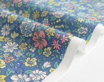 1/2 yard COSMO Japan Flower Garden | Japanese Import | COSAP11901-1D Blue | Light Weight Soft Cotton Lawn