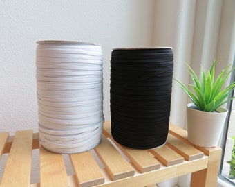 5mm (Narrower than 1/4”) White or Black Braided Elastic Band for Face Mask