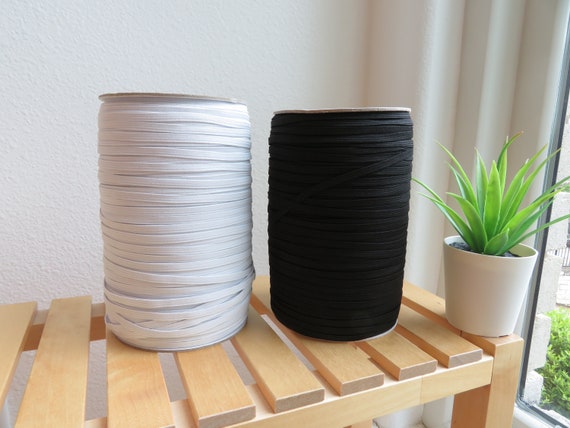 5mm (Narrower than 1/4”) White or Black Braided Elastic Band for Face Mask