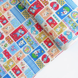 1/2 yard Honey Tune Retro Animal Stamps by Koko Seki | Japanese Import | HT30001R-2D Blue