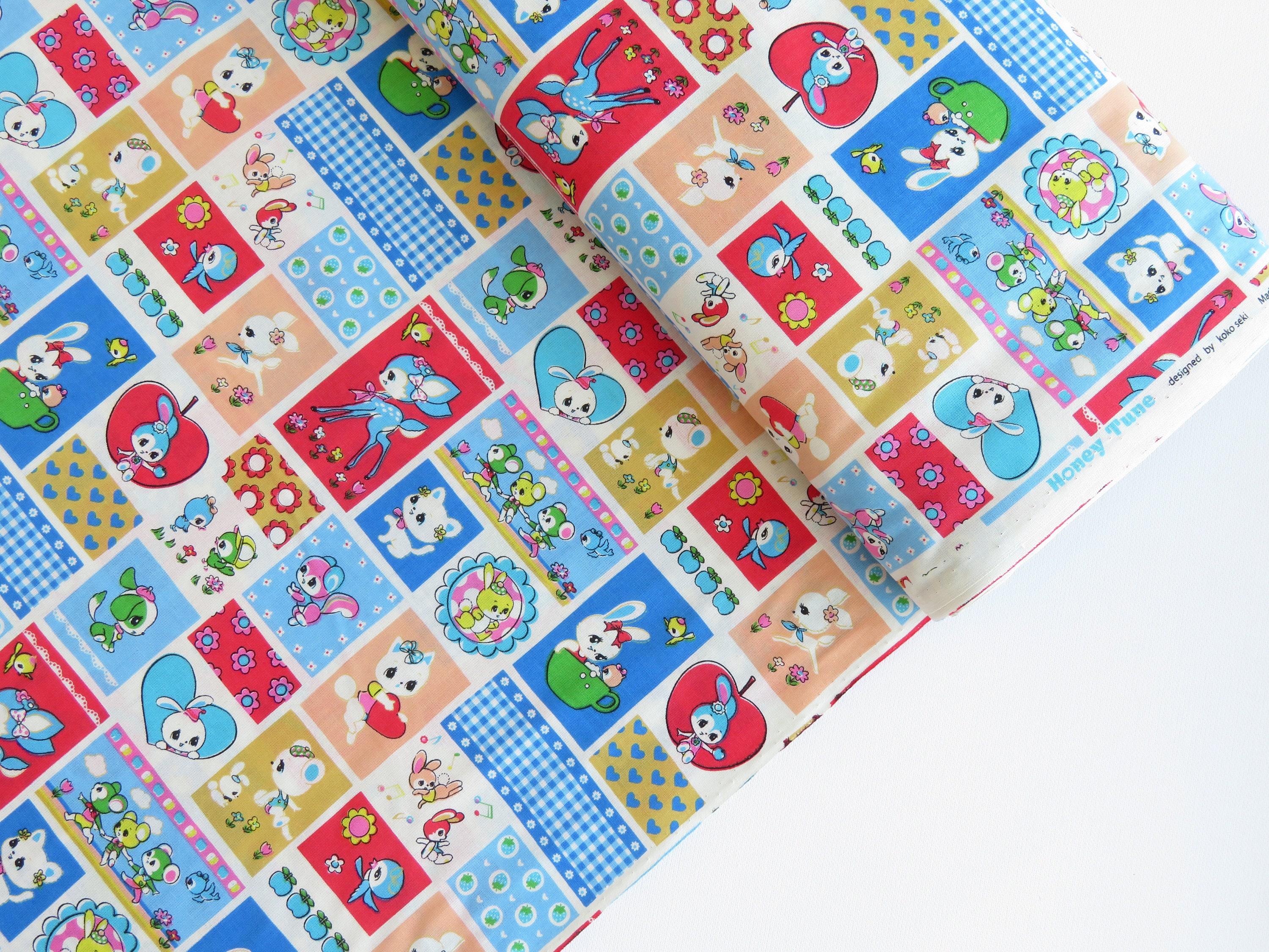 1/2 Yard Honey Tune Retro Animal Stamps by Koko Seki | Japanese