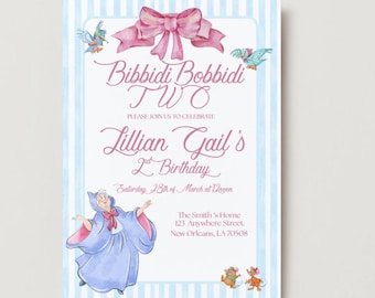 Bibbidi Bobbidi Two Invitation.  Editable Canva Birthday Invitation