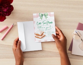 Invitación de cumpleaños de Cafe Two Monde. Invitación de cumpleaños editable en Canva.