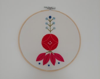 Embroidered vintage flower, embroidery hoop to hang