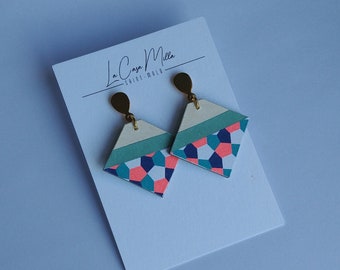 Geometric, graphic, diamond, colorful, water green earrings