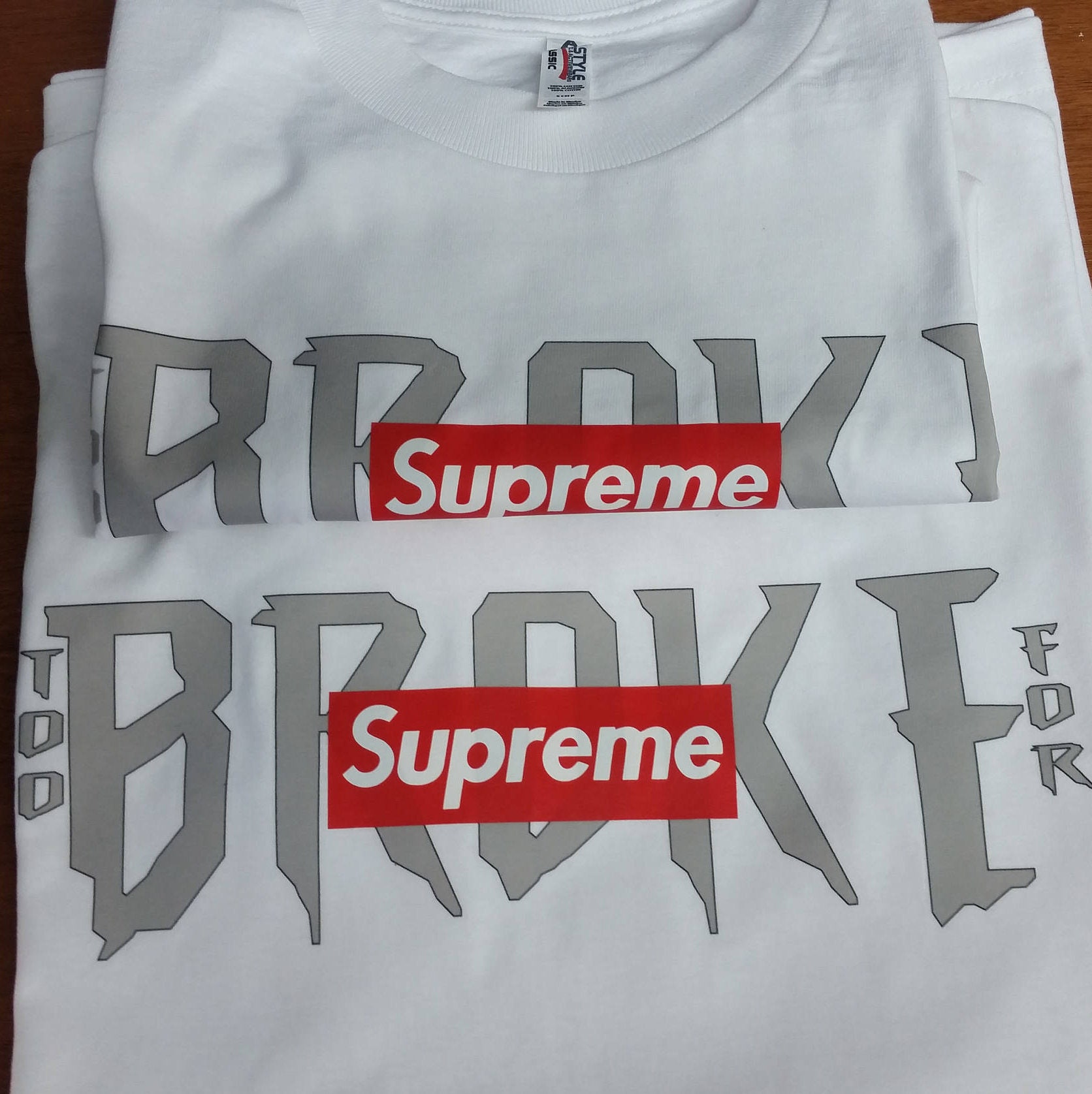 SUPREME Box logo t-shirt Too broke for Hype funny s-4XL | Etsy