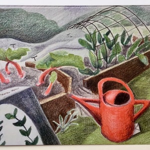¡Una tarjeta de felicitación alegre, colorida y original para jardineros, amantes de las gallinas o fanáticos del ruibarbo! Una tarjeta divertida y agradable para cualquier ocasión.