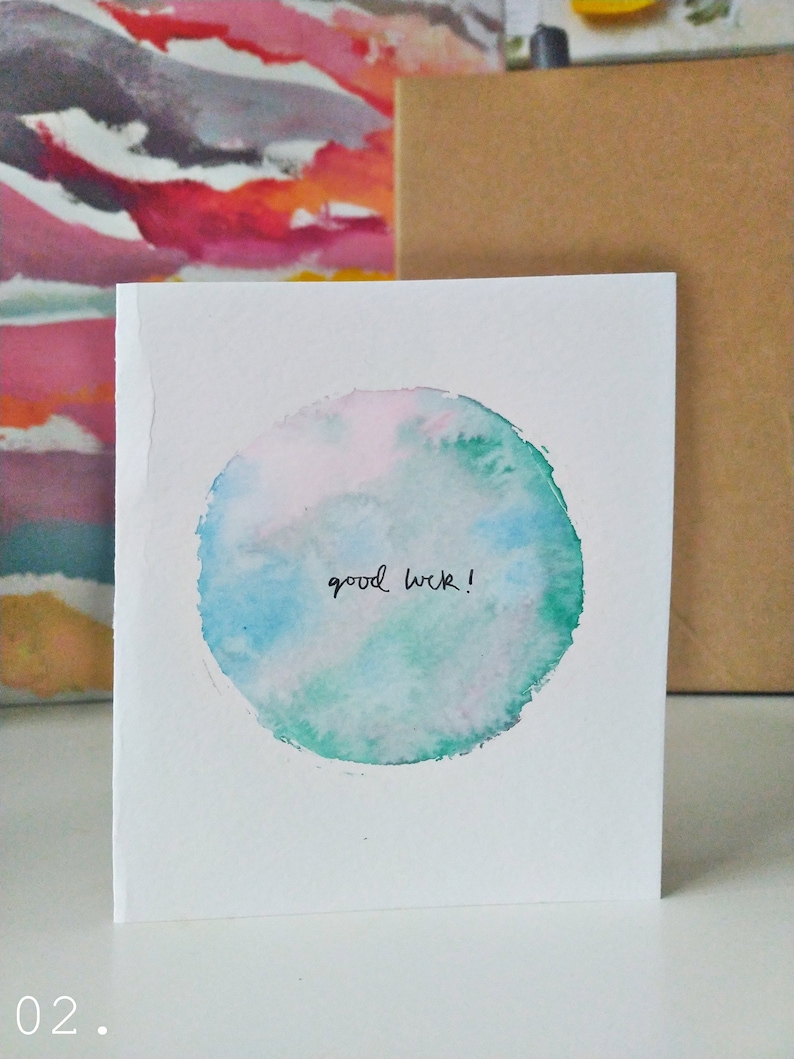 Good Luck Handmade Watercolour Circle Greetings Card Various Colours