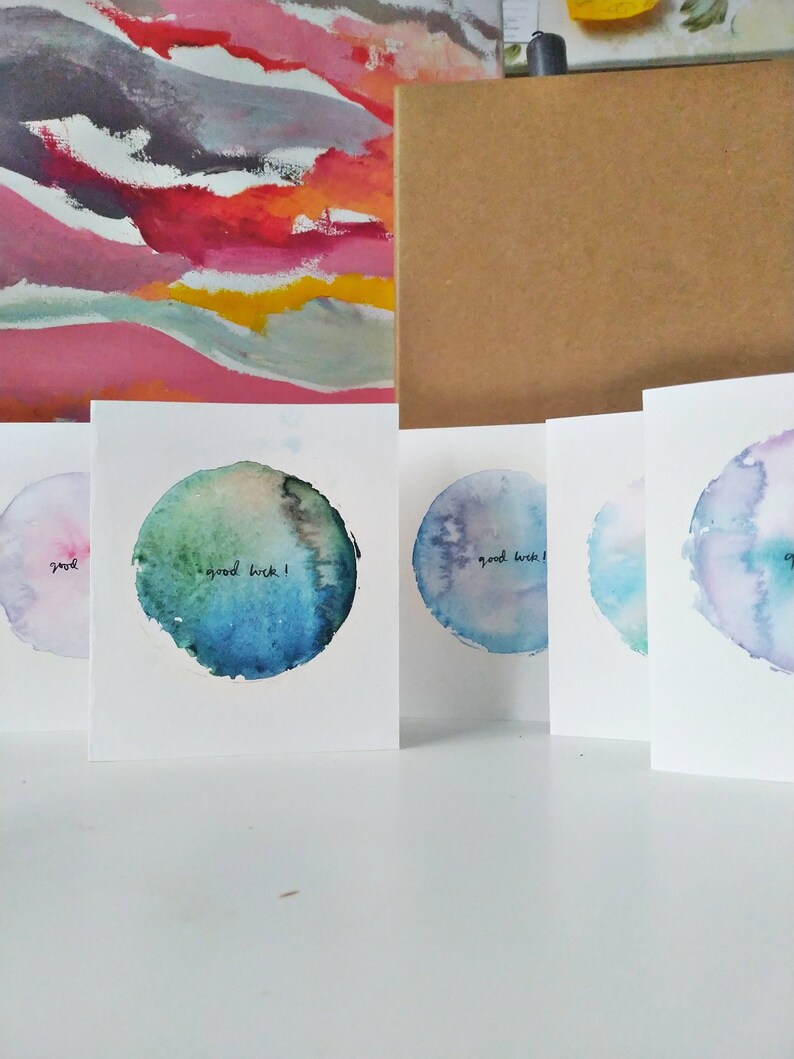 Good Luck Handmade Watercolour Circle Greetings Card Various Colours