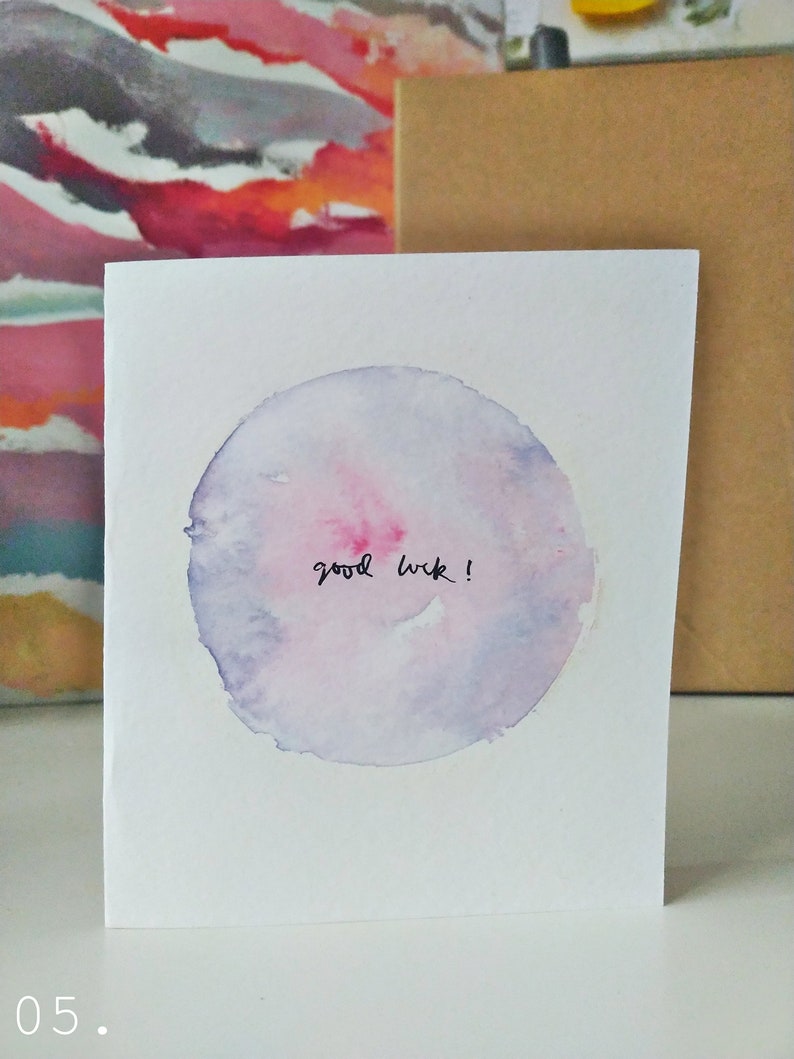 Good Luck Handmade Watercolour Circle Greetings Card Various Colours