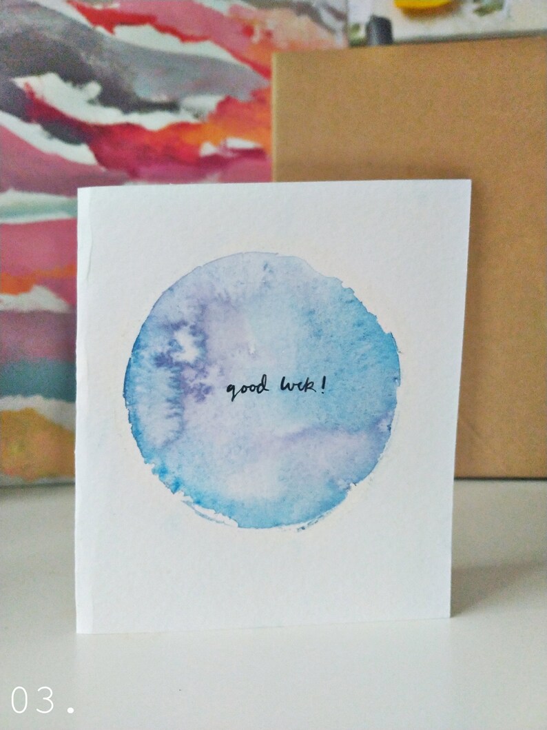 Good Luck Handmade Watercolour Circle Greetings Card Various Colours