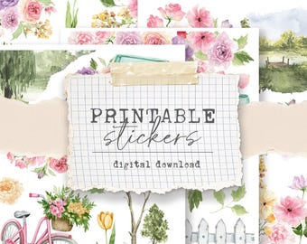Printable decorative stickers - for planners, bullet journal, journals, scrapbooking (PT19) Spring theme - digital download