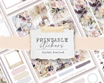 Printable Sticker kit - vintage, dark academia, romantic, bookish floral sticker kit for weekly planning (4 different sticker sheets)