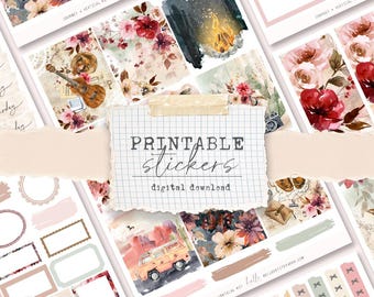 Printable Stickers - (4 different sticker sheets) rich floral rustic travel outdoors printable stickers for journals and planners