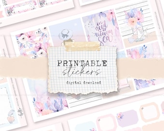 Printable Sticker kit - bright fun summer vertical sticker kit for weekly planning (4 different sticker sheets) Personal Use