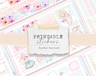 Printable Sticker kit - pastel beach vertical sticker kit for weekly planning (6 different sticker sheets) Personal Use
