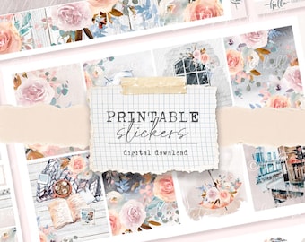 Printable Stickers - (6 different sticker sheets) Rain, rainy days, romatic floral printable stickers for journals and planners