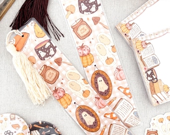 Bookmark - cozy season, Fall, Autumn, Halloween - hand-drawn illustration, long bookmark