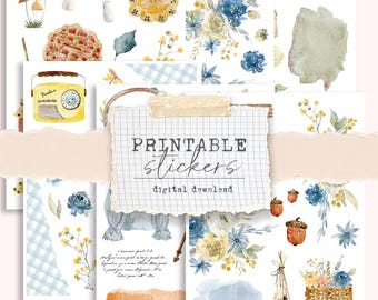 Printable Sticker kit - (6 different sticker sheets) Fun bright watercolor fall stickers journaling