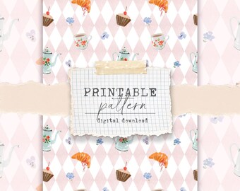 Printable pattern (digital download) - for scrapbook papers, vellum, fabrics - Afternoon tea