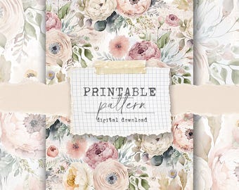 Printable pattern (digital download) - for scrapbook papers, vellum, fabrics - pretty florals
