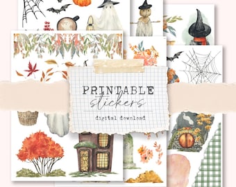 Printable Sticker kit - Halloween sticker mini kit for journaling, planning, collages, scrapbooking (6 different sticker sheets)