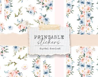 Printable Stickers - pastel floral deco sticker kit for weekly planning (2 different sticker sheets)