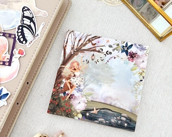Square Notepad - By the moon - fairies and floral desk accessory, cute notepad, whimsical stationery