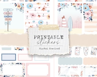 Printable decorative stickers - Beach Mini Kit: planning, planners, journaling
