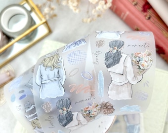 PET tape - hand-drawn girls (Cool colors) fashion drawing, journaling stickers