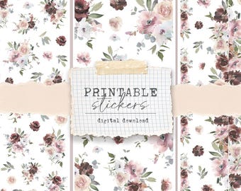 Printable Stickers - (3 different sticker sheets) decorative fall floral printable stickers for journals and planners