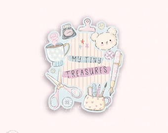 My tiny things - cute stationery addict, planner girl, junk journal die-cut sticker with holographic stars