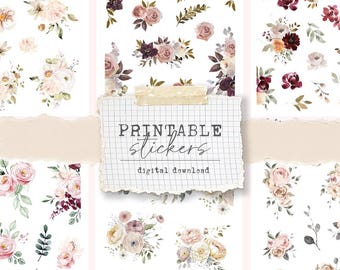 Printable decorative stickers - for planners, bullet journal, journals, scrapbooking - mini florals v2