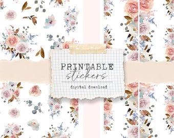 Printable Stickers - rainy days, neutral flowers, deco stickers for planners and journals (2 different sticker sheets)