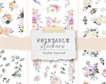 Printable decorative stickers - for planners, bullet journal, journals, scrapbooking - mini florals v3