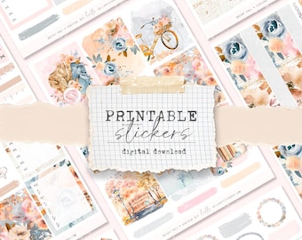 Printable Stickers - (4 different sticker sheets) bright fall floral printable stickers for journals and planners