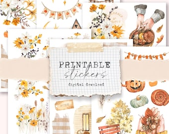 Printable Sticker kit - (6 different sticker sheets) Soft neutral nature fall stickers journaling