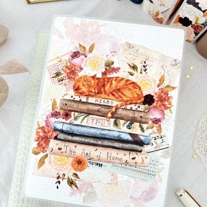 Sticker-Album – Aufbewahrung für Sticker, Organisation des Schreibtisches (Katzen- und Bücherstapel)