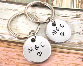 Mini personalised keychain with couples initials, anniversary gift for boyfriend /husband personalised couples keyrings