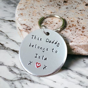 Personalised keyring, This Daddy belongs to keychain, Daddy Birthday present, hand stamped daddy keyring, personalised daddy gift