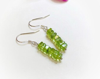 Natural Peridot drop earrings, 925 sterling silver, dangly gemstone earrings, crystal earrings peridot jewelry, birthstone jewelry