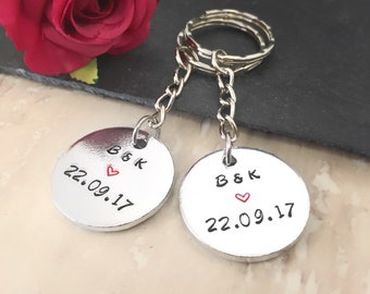 Personalised keyrings, husband anniversary gift, birthday gifts for him, personalised Wedding gifts, anniversary date couples keyrings