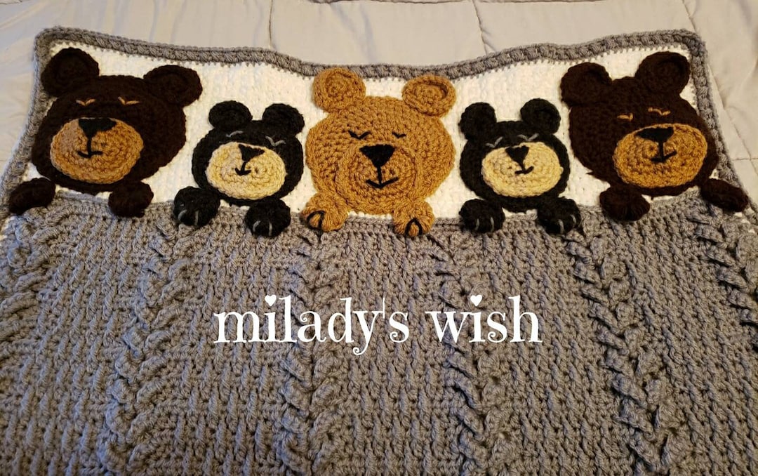 Sleep Tight Teddy Bear, Crochet Baby Blanket, Customizable, Handmade to