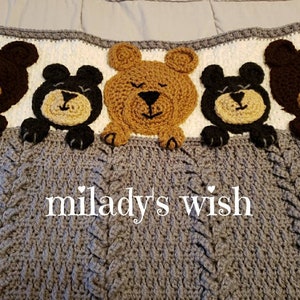 Sleep Tight Teddy Bear, crochet baby blanket, customizable, handmade to order