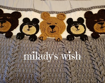 Sleep Tight Teddy Bear, crochet baby blanket, customizable, handmade to order